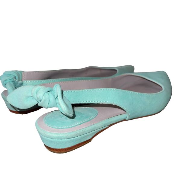 Johnston & Murphy Slingback Sandals Suede Tami Bow Aqua Shimmer - Picture 7 of 9